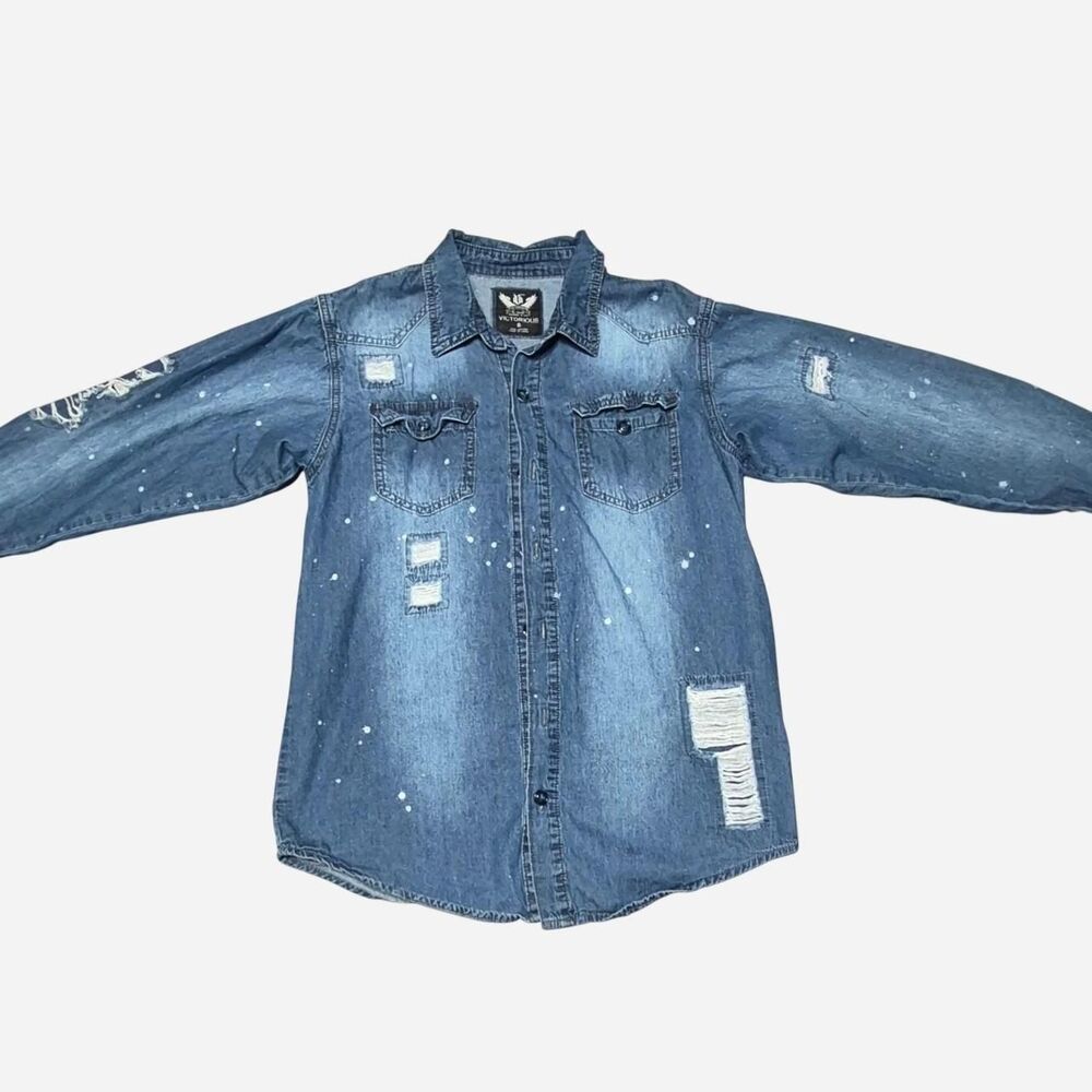 Victorious Women's Denim Distressed Shirt Size S